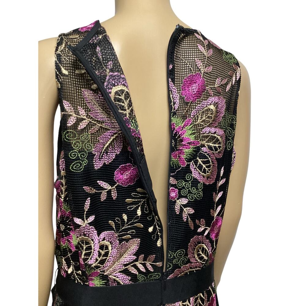 Tahari Arthur S. Levine floral embroidered mesh lace tie cocktail dress size 12 - Picture 4 of 9